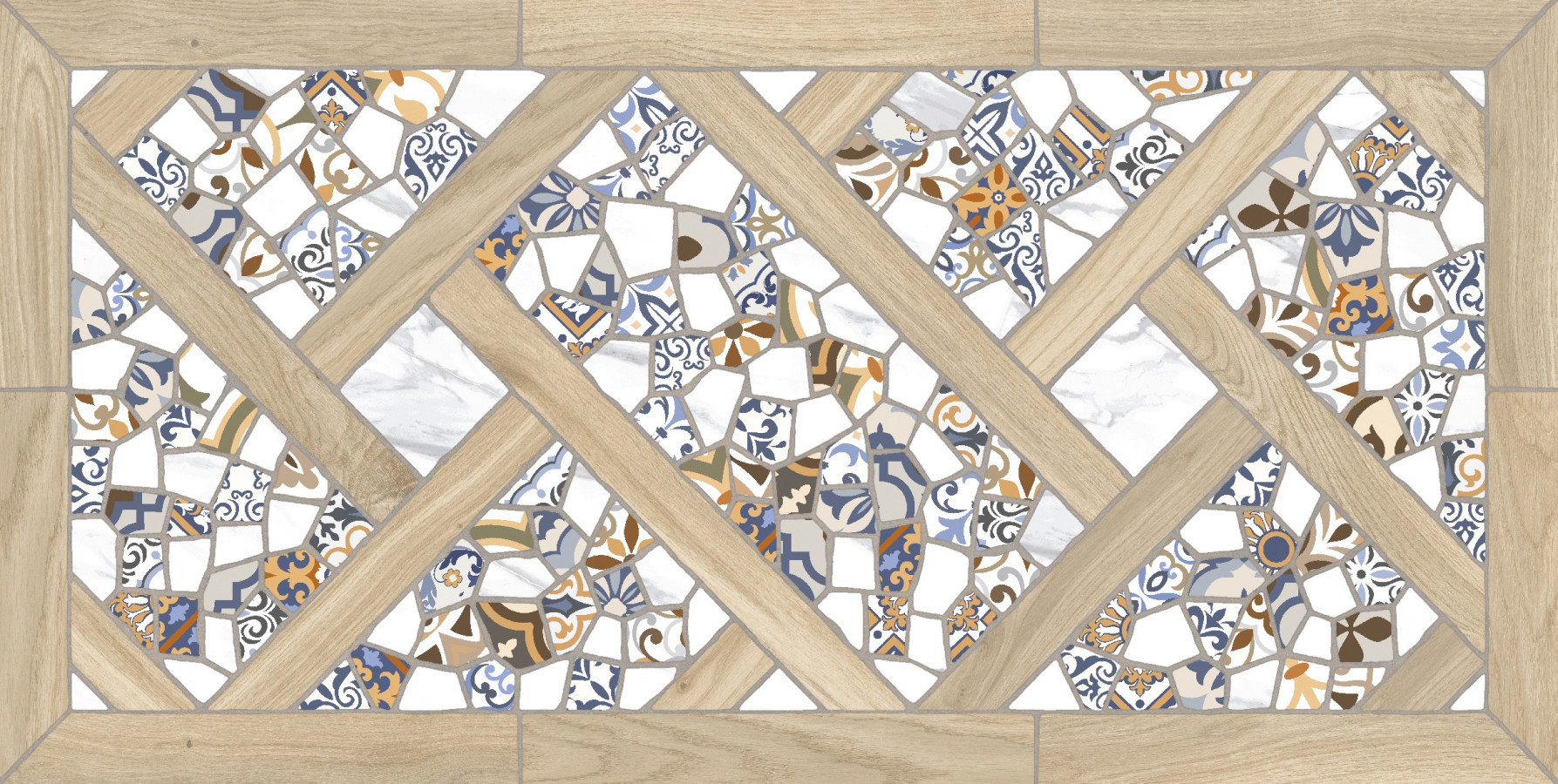 Керамогранит 120x60 Плитка Blanco Trencadis матовая дерево, дизайн, 3d - рельефная поверхность 9мм Jano Tiles Керамогранит 120x60 Плитка Blanco Trencadis матовая дерево, дизайн, 3d - рельефная поверхность 9мм Jano Tiles