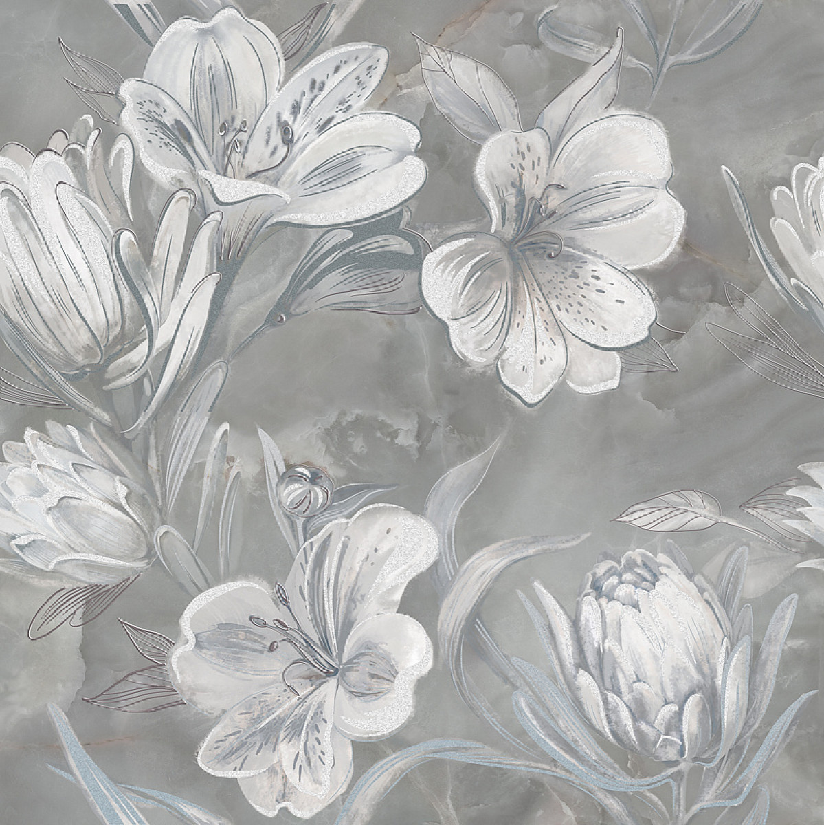 Керамическая плитка Azori 63x63 панно OPALE GREY FLOWER - 3 комл 1с Керамическая плитка Azori 63x63 панно OPALE GREY FLOWER - 3 комл 1с