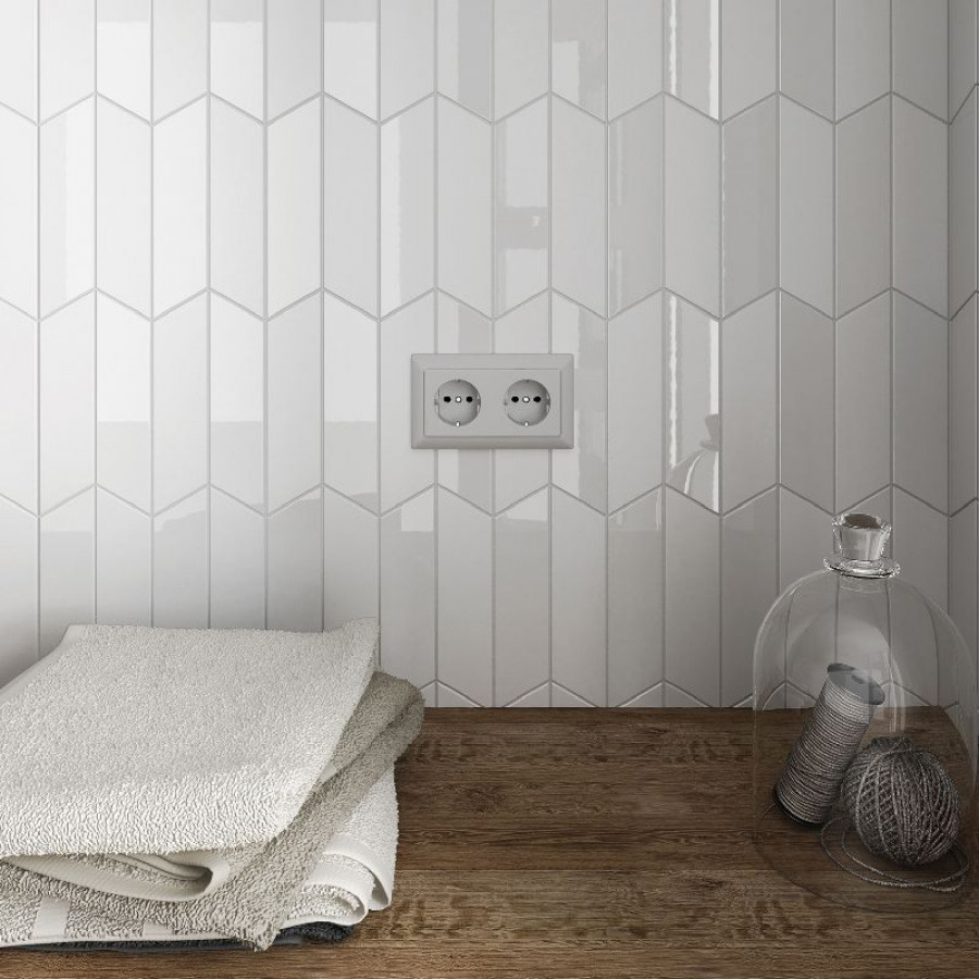 Плитка 20x5 White Righ Chevron Wall глянцевая белый однотонный Equipe Плитка 20x5 White Righ Chevron Wall глянцевая белый однотонный Equipe