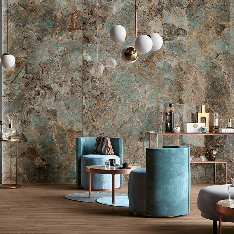 Керамогранит 280x120 Amazzonite Lucido Cosmopolitan глянцевая голубой мрамор 6мм Mirage Керамогранит 280x120 Amazzonite Lucido Cosmopolitan глянцевая голубой мрамор 6мм Mirage