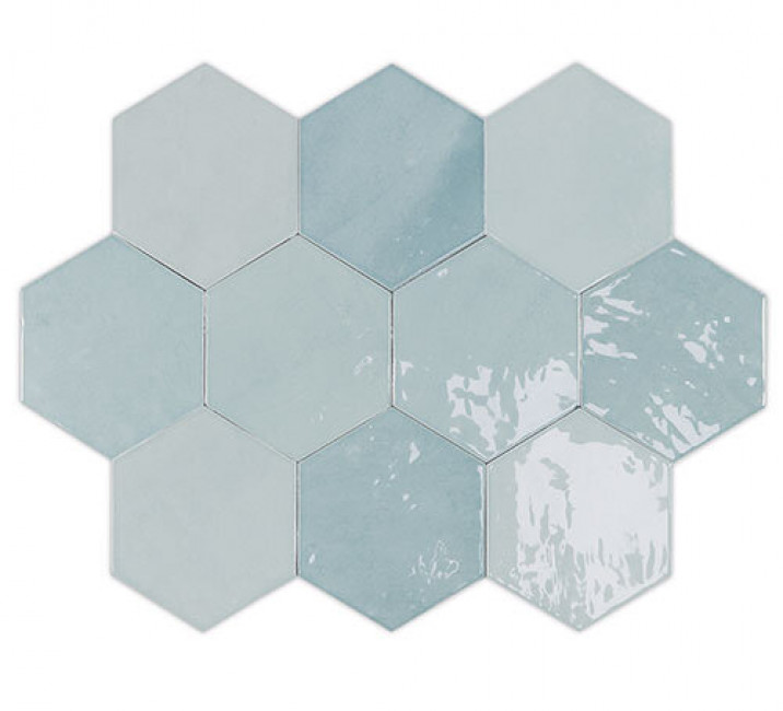 Плитка 12x11 11мм Zellige Hexa Aqua 122081 глянцевая голубой однотонная, краска, штукатурка Wow Плитка 12x11 11мм Zellige Hexa Aqua 122081 глянцевая голубой однотонная, краска, штукатурка Wow